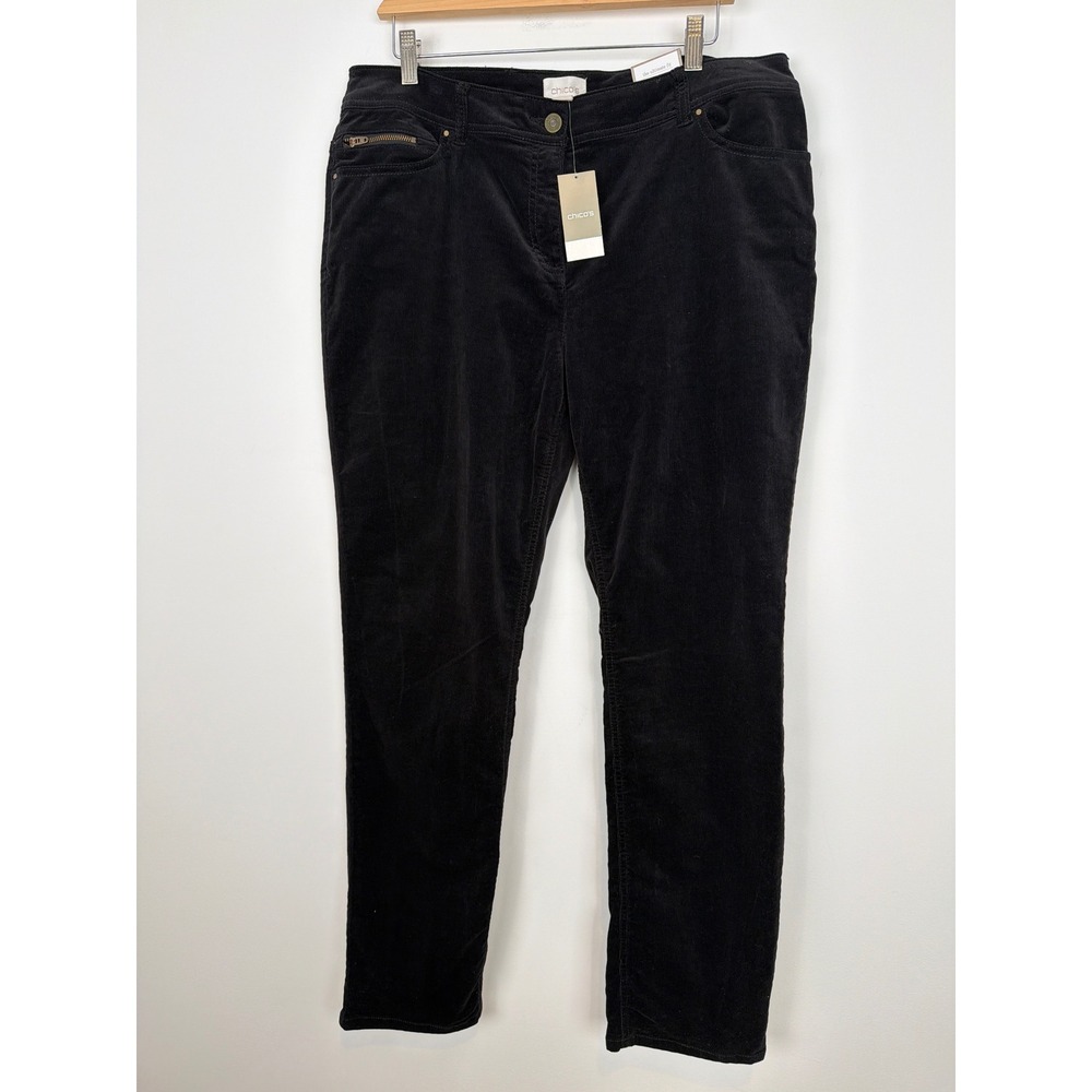 NWT Chico's Corduroy Slim Leg Pants L Black Ultimate Fit Classic Preppy